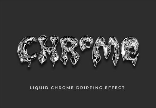 Silver Glossy Liquid Chrome Dripping Text Effect