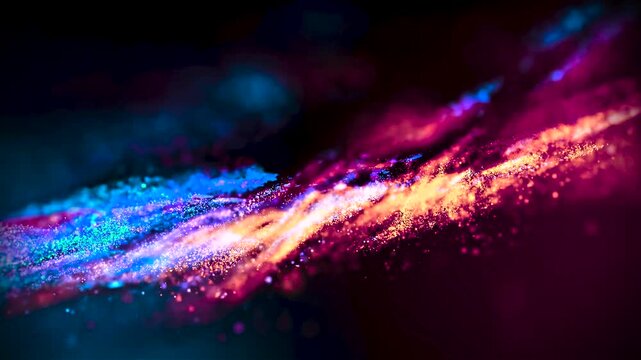 Colorful particle stream macro close-up blue red orange dust wave cinematic loop 4K