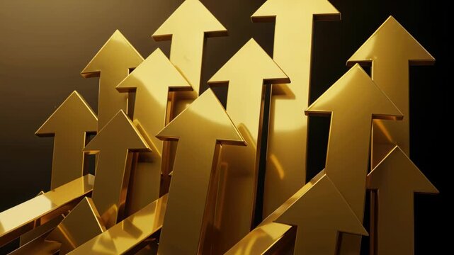 Golden Ascent: Gleaming golden arrows ascend, symbolizing growth, progress, and ambition. This visual metaphor captures the essence of upward trajectory and achievement.