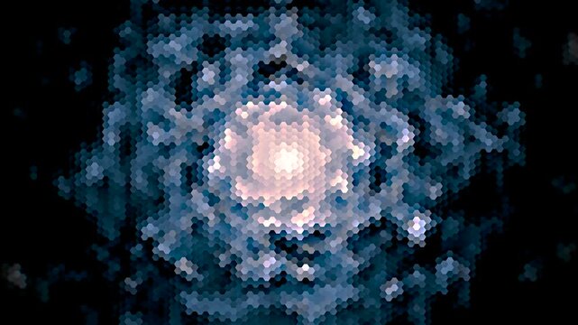 Hexagonal galaxy nebula glowing mosaic JWST mirror tessellation loop black background 4K