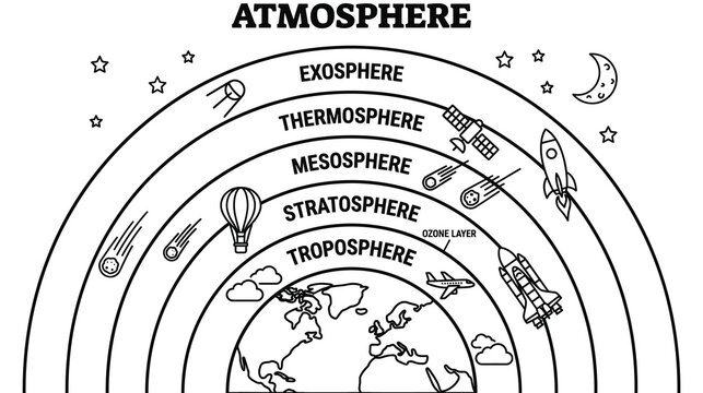 Earth's atmosphere layers vector diagram, educational science illustration