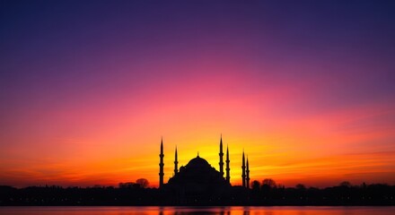 Naklejka premium Silhouette of mosque at sunset