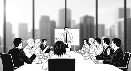 Fototapeta premium Business Meeting Presentation - Team Collaboration and Strategy Discussion.