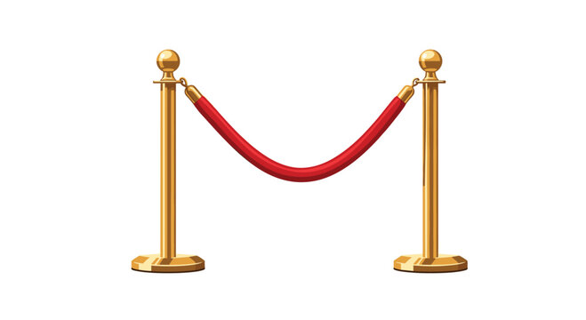 Two polished golden stanchions with a red velvet rope are positioned against a clean white background.