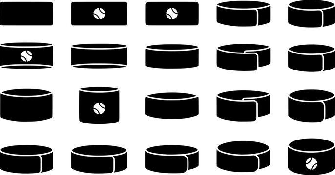 Black Silhouette of Tennis Wristbands Set Collection for Sports Accessories and Athletic Wear Design Elements
