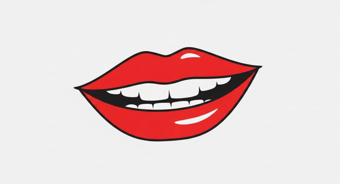 Illustration of Smiling Lips with Red Lipstick and White Teeth.