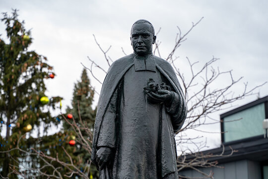 View of Frere Marie Victorin statue outdoors. Montreal, Canada - December 19, 2025.