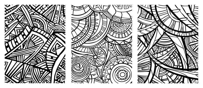 Abstract Tribal Zentangle Pattern Collection, Intricate Geometric Line Art Backgrounds for Coloring and Design