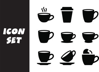 Obraz premium Variety of stylized coffee and beverage icons in a minimalist black and white set.