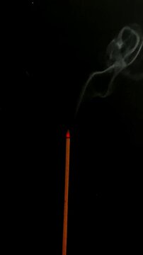 Single Incense Stick Burning with Smoke on Black Background Minimal Meditation Relaxation Calm Zen Mindfulness Wellness Spa Aromatherapy Peaceful Ambient Dark Aesthetic Loop Video
