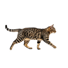 Bengal Cat Walking Side View Isolated White Background