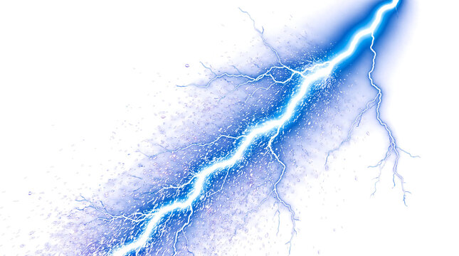 Electric blue lightning strike with glowing plasma isolated on transparent background
