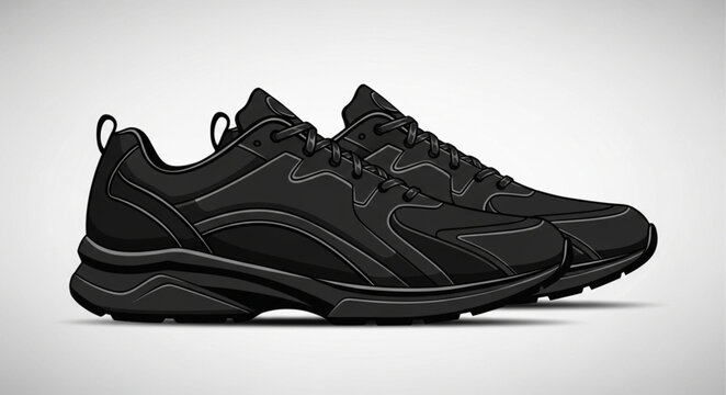 Pair of black athletic shoes for running and training.
