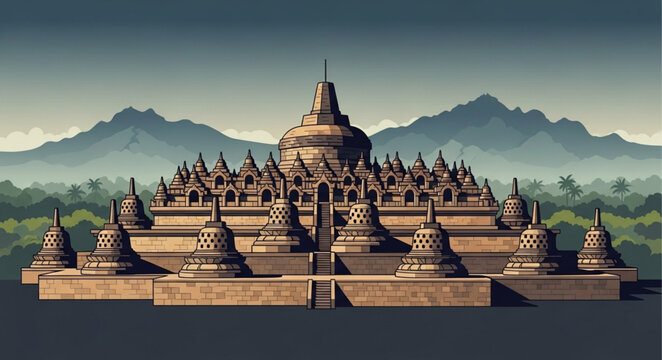 Borobudur Temple - A Majestic Buddhist Monument in Indonesia.