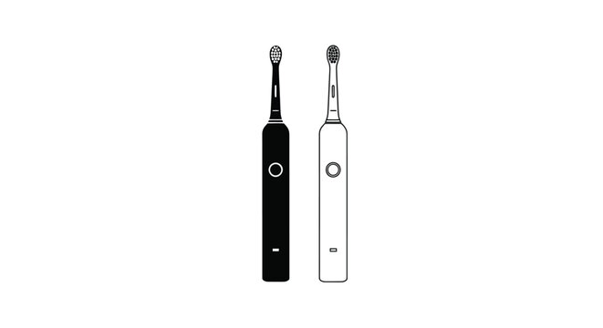 Three electric toothbrushes displayed in a minimalist black and white silhouette