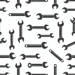 Obraz premium Seamless pattern of various wrenches and a spanner on a white background