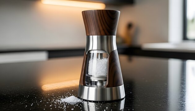 Elegant salt grinder on a modern kitchen counter