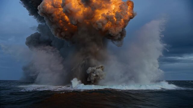 Explosion occurs on oil rig in the ocean causing environmental damage