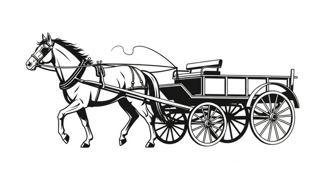 Detailed Illustration of a Horse-Drawn Cart with Intricate Wheel Design.