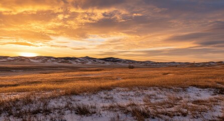 Obraz premium sunrise over the prairie, golden hour lighting
