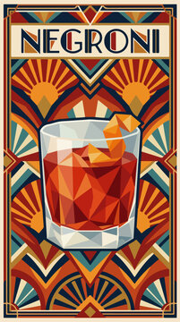 Negroni cocktail poster with rocks glass and orange peel