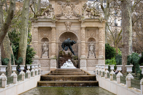 Medici Fountain in Jardin du Luxembourg Paris France Historic Landmark and Garden Scene