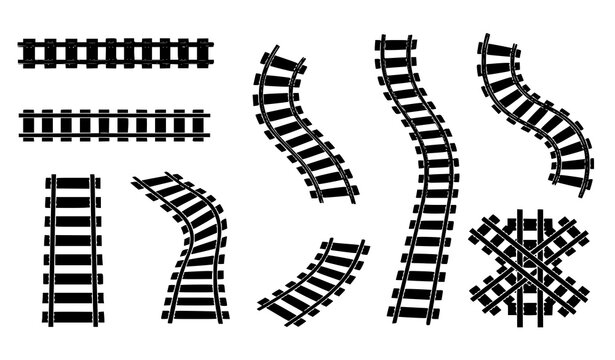 Curved and straight railway track vector pack with train rail icons