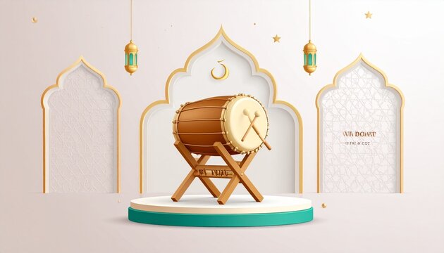 Islamic Beduk Drum on Pedestal with Archway, Ramadan Celebration