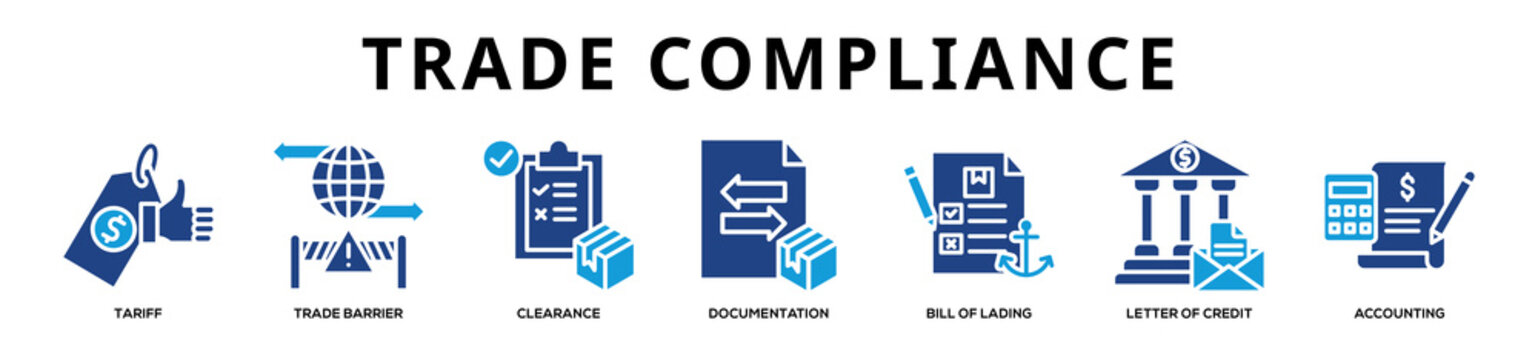 Glyphcolor - Trade Compliance web banner icon vector illustration concept