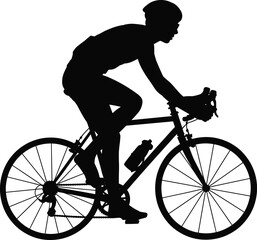 Fototapeta premium Cyclist riding road bicycle silhouette, professional cycling sport athlete icon isolated, outdoor fitness activity design, vector illustration