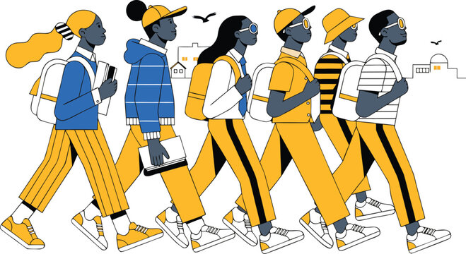 South african youth day memorial of diverse young people walking