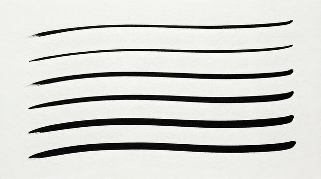 Six distinct, horizontal black brush lines of varying thicknesses are hand-painted in parallel across a subtle textured white paper background.