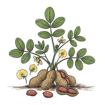Peanut Plant Illustration - A Detailed Botanical Study of Arachis hypogaea.