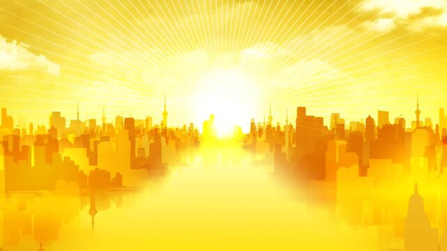 abstract building illustration loop motion background with light sun ray