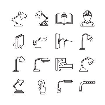Collection of Desk Lamps Reading Lamps and Bedside Lights Icons