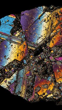 Microscopic View of Colorful Mineral Crystals in Polarized Light