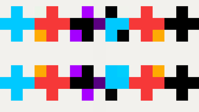 Abstract colorful plus sign pattern background with blue red purple orange and black elements