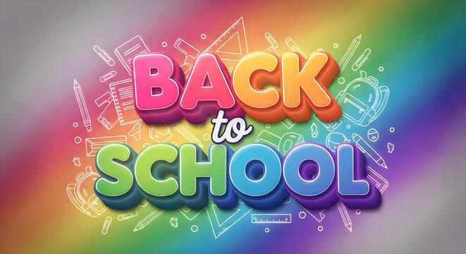 Back to school text in colorful bubbly letters with musical notes background