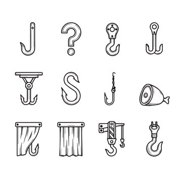 Collection of Hook Icons and SymbolsDiverse Designs for Utility and Concepts