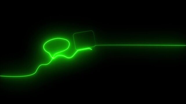 Glowing Green Neon Speech Bubbles with Lines on Black Background Communication Concept glowing speech bubble