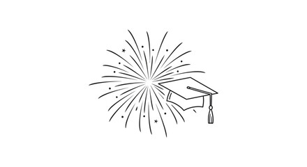 Obraz premium Hand holding a graduation cap with bursting fireworks, celebrating academic success and achievement on an isolated white background.
