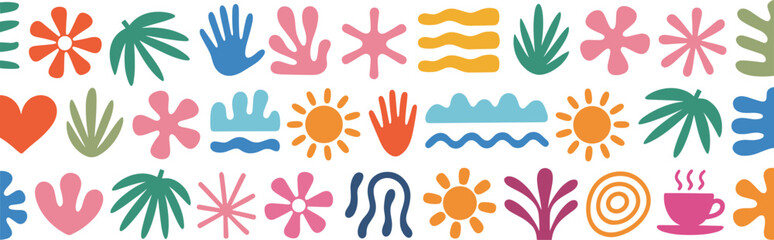 Fototapeta premium Colorful Abstract Shapes and Icons Pattern vector illustration