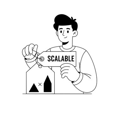 Clean line art designer holding scalable vector assets or Minimalist vector design featuring scalable assets