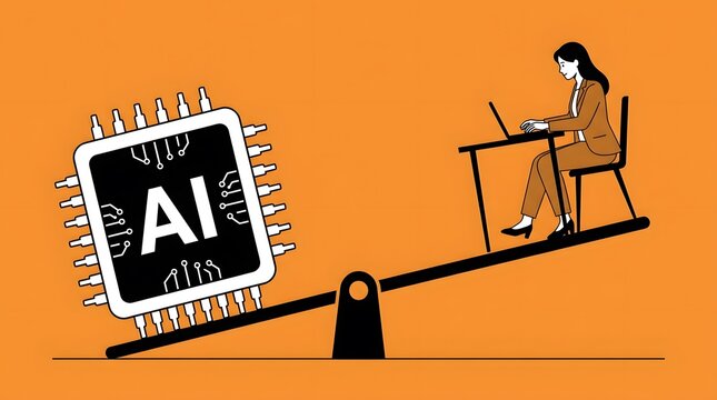 AI Chip and Office Worker Balancing on a Seesaw Comparison