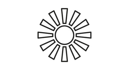 Obraz premium Geometric Outline Sun Icon with Rectangular Rays on Isolated White Background