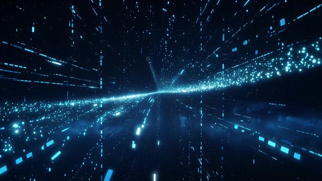 blue data streams in digital space, abstract neon network visualization