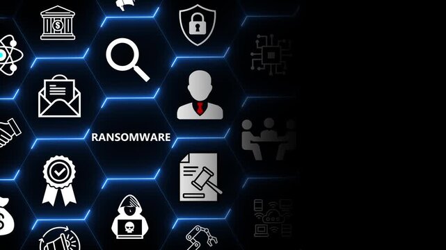 Ransomware attack concept with security and lock elements for data protection threat detection and cyber risk prevention in modern digital systems 4k animation video