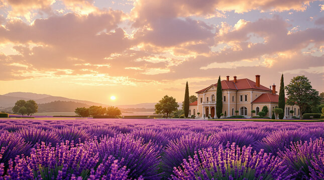 house in the middle of a beautiful flower field