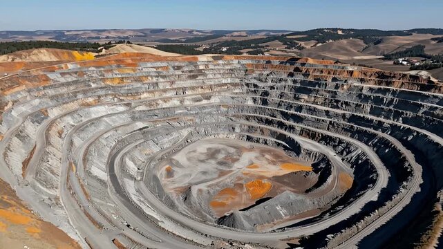open pit mine aerial view terraced quarry landscape with roads