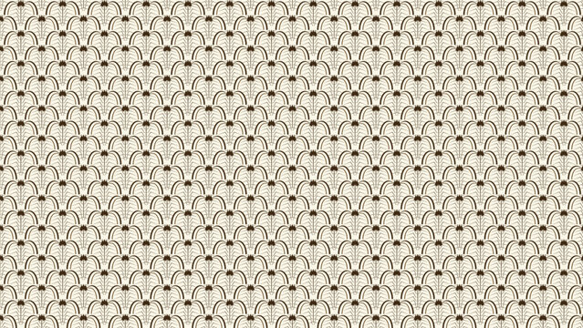 Elegant seamless art deco pattern vector with repeating beige scallop scales and dark brown outline, perfect for luxury backgrounds, vintage branding, and sophisticated textile designs.